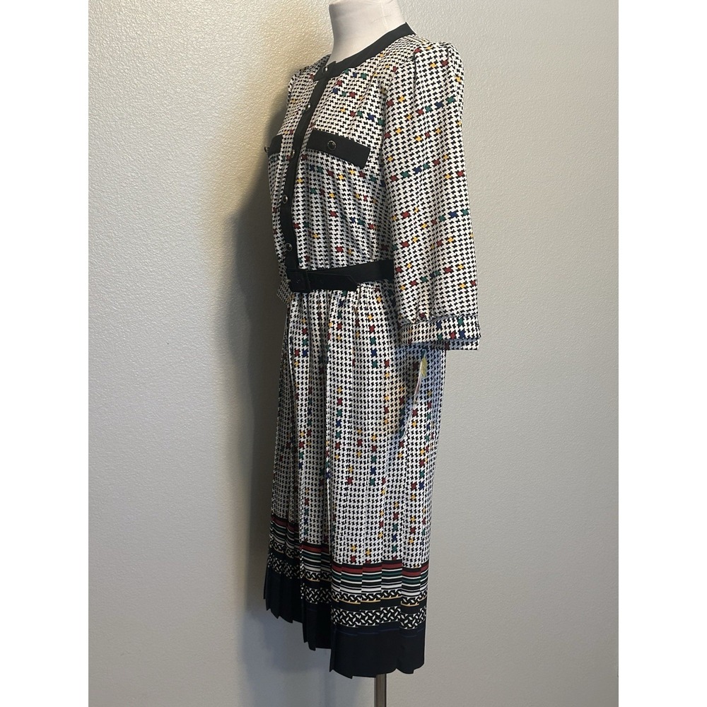 VTG Breli Originals Women Black White Houndstooth Dress Pleated Belted sz 6 NWT - Picture 10 of 13